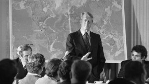  President Jimmy Carter meets with civic leaders from Georgia and Florida at the White House in Washington to explain his new Panama Canal treaty